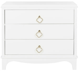 Safavieh Hannon 3 Drawer Contemporary Nightstand White/Brass FOX6306A