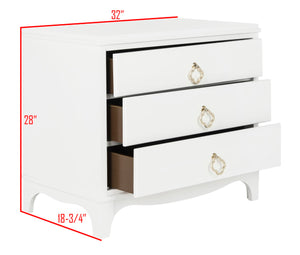Safavieh Hannon Elegant Three-Drawer Nightstand With Gold Quatrefoil Pulls For Chic Bedroom Storage Solutions White/Brass FOX6306A