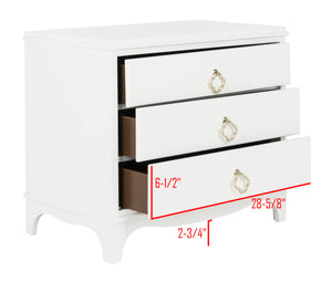 Safavieh Hannon Elegant Three-Drawer Nightstand With Gold Quatrefoil Pulls For Chic Bedroom Storage Solutions White/Brass FOX6306A