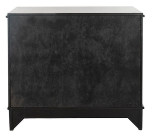 Safavieh Hannon Elegant Three-Drawer Nightstand With Gold Quatrefoil Pulls For Chic Bedroom Storage Solutions Black/Brass FOX6306B