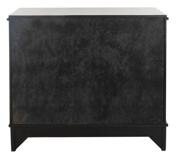 Safavieh Hannon Elegant Three-Drawer Nightstand With Gold Quatrefoil Pulls For Chic Bedroom Storage Solutions Black/Brass FOX6306B