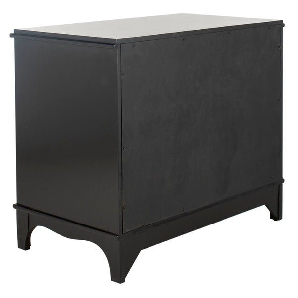 Safavieh Hannon Elegant Three-Drawer Nightstand With Gold Quatrefoil Pulls For Chic Bedroom Storage Solutions Black/Brass FOX6306B