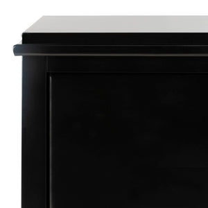 Safavieh Hannon Elegant Three-Drawer Nightstand With Gold Quatrefoil Pulls For Chic Bedroom Storage Solutions Black/Brass FOX6306B