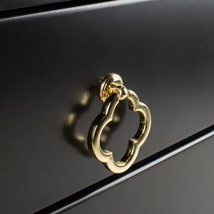 Safavieh Hannon Elegant Three-Drawer Nightstand With Gold Quatrefoil Pulls For Chic Bedroom Storage Solutions Black/Brass FOX6306B