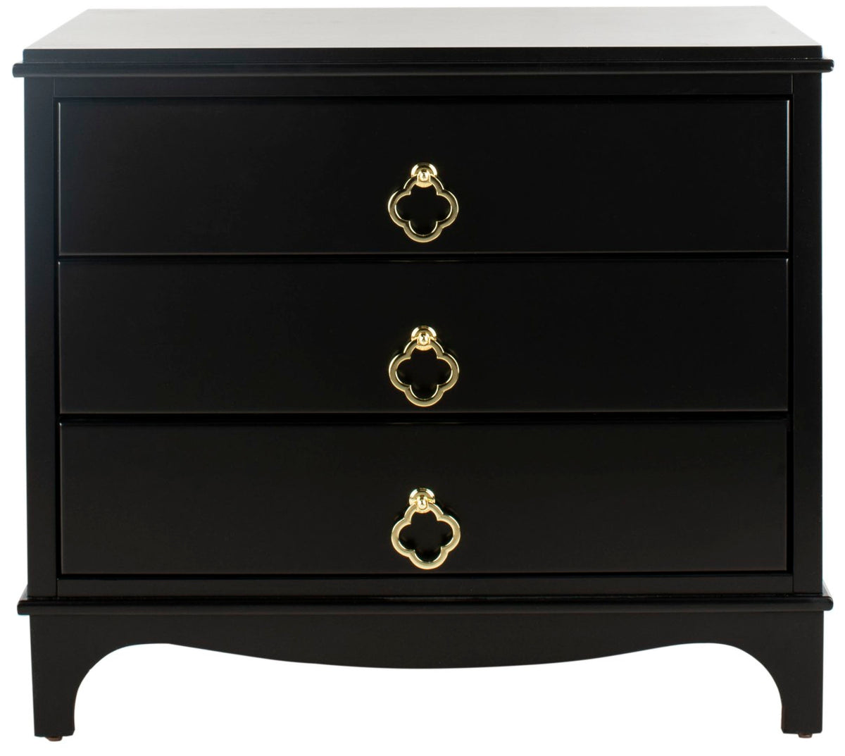 Hannon Elegant Three-Drawer Nightstand With Gold Quatrefoil Pulls For