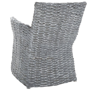 Safavieh Cabana Rattan Arm Chair - Modern Coastal Accent Chair With Comfortable Cushion For Stylish Living Spaces Grey White Wash FOX6500A