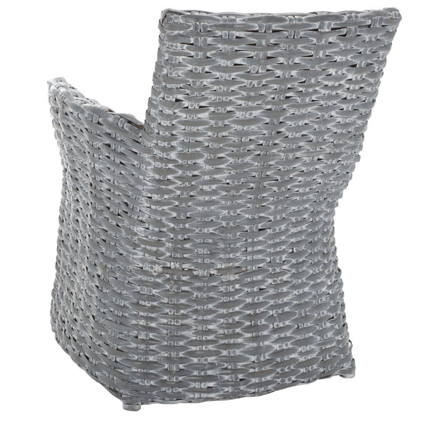 Safavieh Cabana Rattan Arm Chair - Modern Coastal Accent Chair With Comfortable Cushion For Stylish Living Spaces Grey White Wash FOX6500A