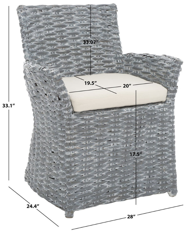 Safavieh Cabana Rattan Arm Chair - Modern Coastal Accent Chair With Comfortable Cushion For Stylish Living Spaces Grey White Wash FOX6500A