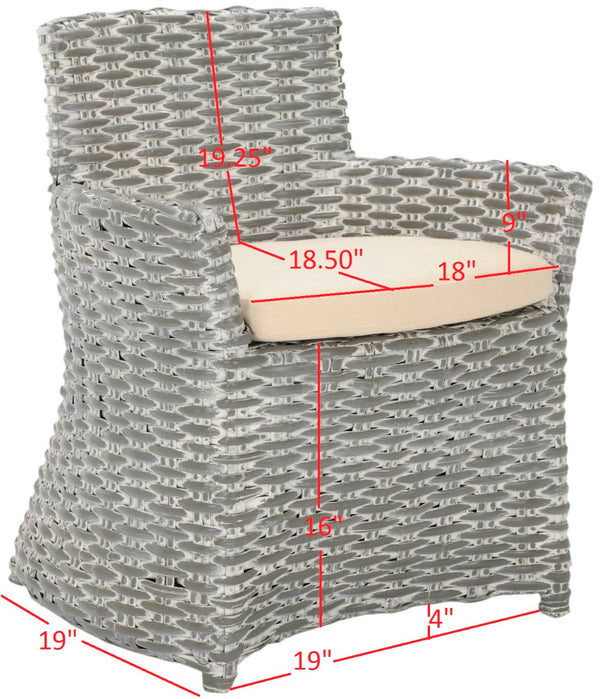 Safavieh Cabana Rattan Arm Chair - Modern Coastal Accent Chair With Comfortable Cushion For Stylish Living Spaces Grey White Wash FOX6500A