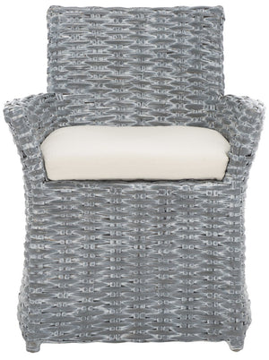 Safavieh Cabana Rattan Arm Chair - Modern Coastal Accent Chair With Comfortable Cushion For Stylish Living Spaces Grey White Wash FOX6500A