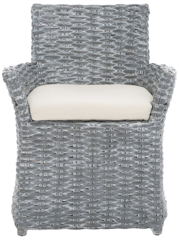 Safavieh Cabana Rattan Arm Chair - Modern Coastal Accent Chair With Comfortable Cushion For Stylish Living Spaces Grey White Wash FOX6500A