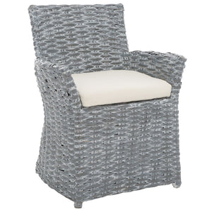 Safavieh Cabana Rattan Arm Chair - Modern Coastal Accent Chair With Comfortable Cushion For Stylish Living Spaces Grey White Wash FOX6500A