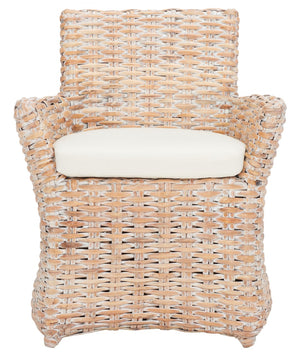 Safavieh Cabana Rattan Arm Chair - Modern Coastal Accent Chair With Comfortable Cushion For Stylish Living Spaces White Wash/ White Cushion FOX6500C