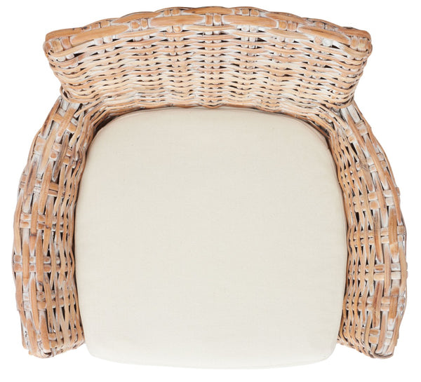 Safavieh Cabana Rattan Arm Chair - Modern Coastal Accent Chair With Comfortable Cushion For Stylish Living Spaces White Wash/ White Cushion FOX6500C