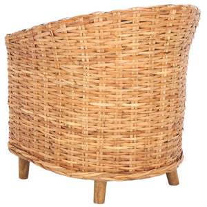 Safavieh Omni Barrel Chair - British Colonial-Inspired Rattan Accent With Soft Cotton Cushion For Cozy Elegance Honey FOX6501A