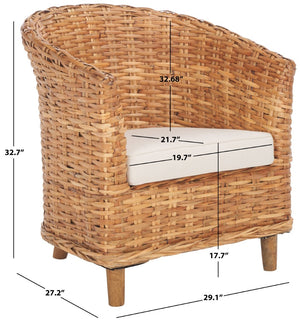 Safavieh Omni Barrel Chair - British Colonial-Inspired Rattan Accent With Soft Cotton Cushion For Cozy Elegance Honey FOX6501A
