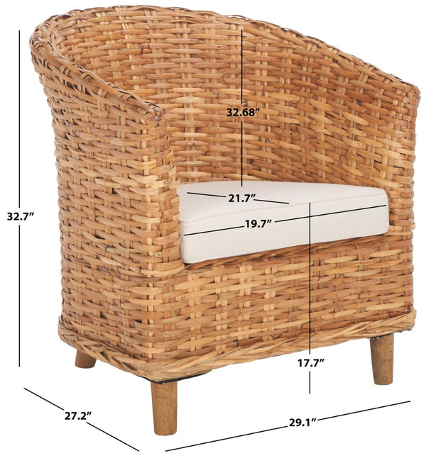 Safavieh Omni Barrel Chair - British Colonial-Inspired Rattan Accent With Soft Cotton Cushion For Cozy Elegance Honey FOX6501A
