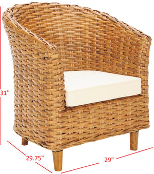 Safavieh Omni Barrel Chair - British Colonial-Inspired Rattan Accent With Soft Cotton Cushion For Cozy Elegance Honey FOX6501A