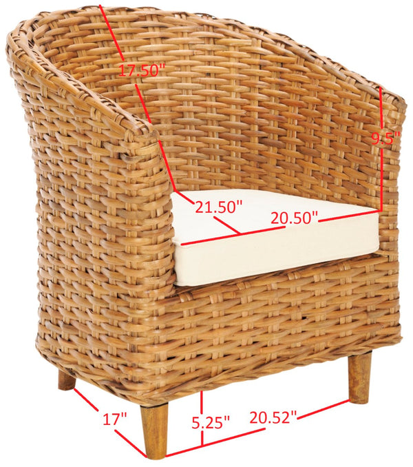 Safavieh Omni Barrel Chair - British Colonial-Inspired Rattan Accent With Soft Cotton Cushion For Cozy Elegance Honey FOX6501A