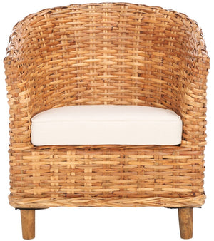 Safavieh Omni Barrel Chair - British Colonial-Inspired Rattan Accent With Soft Cotton Cushion For Cozy Elegance Honey FOX6501A