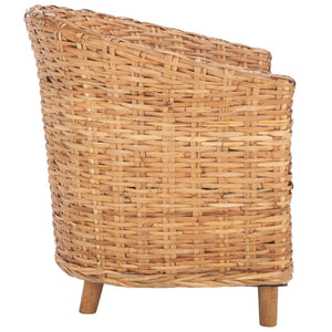 Safavieh Omni Barrel Chair - British Colonial-Inspired Rattan Accent With Soft Cotton Cushion For Cozy Elegance Honey FOX6501A