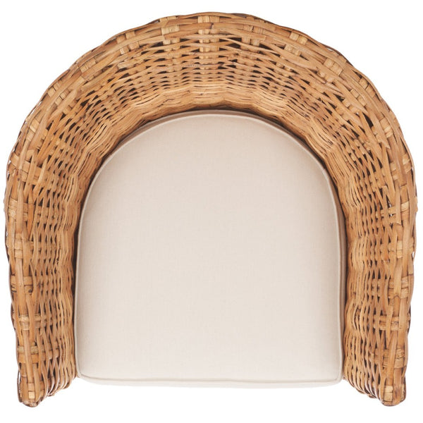 Safavieh Omni Barrel Chair - British Colonial-Inspired Rattan Accent With Soft Cotton Cushion For Cozy Elegance Honey FOX6501A