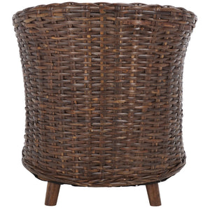 Safavieh Omni Barrel Chair - British Colonial-Inspired Rattan Accent With Soft Cotton Cushion For Cozy Elegance Brown FOX6501B