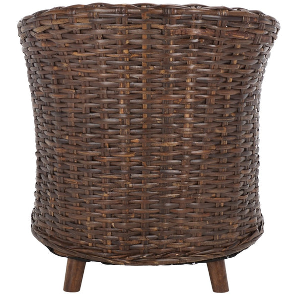 Safavieh Omni Barrel Chair - British Colonial-Inspired Rattan Accent With Soft Cotton Cushion For Cozy Elegance Brown FOX6501B