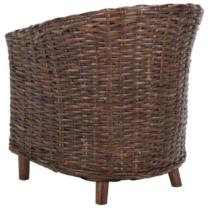 Safavieh Omni Barrel Chair - British Colonial-Inspired Rattan Accent With Soft Cotton Cushion For Cozy Elegance Brown FOX6501B
