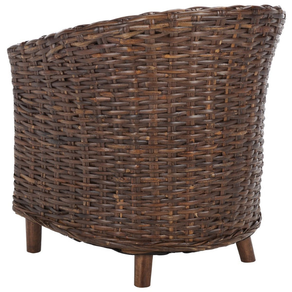Safavieh Omni Barrel Chair - British Colonial-Inspired Rattan Accent With Soft Cotton Cushion For Cozy Elegance Brown FOX6501B