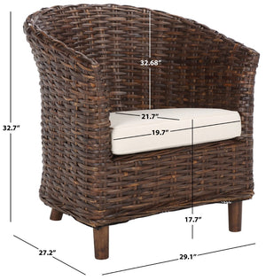 Safavieh Omni Barrel Chair - British Colonial-Inspired Rattan Accent With Soft Cotton Cushion For Cozy Elegance Brown FOX6501B