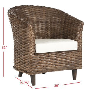 Safavieh Omni Barrel Chair - British Colonial-Inspired Rattan Accent With Soft Cotton Cushion For Cozy Elegance Brown FOX6501B
