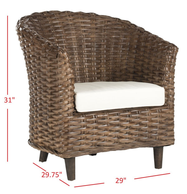Safavieh Omni Barrel Chair - British Colonial-Inspired Rattan Accent With Soft Cotton Cushion For Cozy Elegance Brown FOX6501B