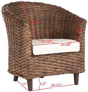 Safavieh Omni Barrel Chair - British Colonial-Inspired Rattan Accent With Soft Cotton Cushion For Cozy Elegance Brown FOX6501B