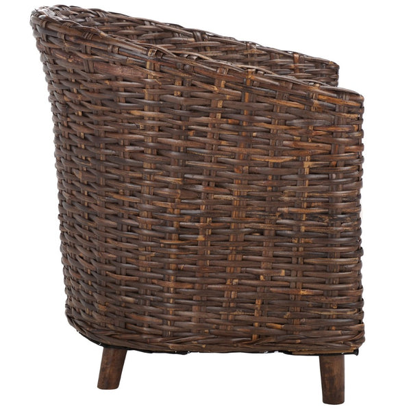 Safavieh Omni Barrel Chair - British Colonial-Inspired Rattan Accent With Soft Cotton Cushion For Cozy Elegance Brown FOX6501B
