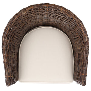 Safavieh Omni Barrel Chair - British Colonial-Inspired Rattan Accent With Soft Cotton Cushion For Cozy Elegance Brown FOX6501B