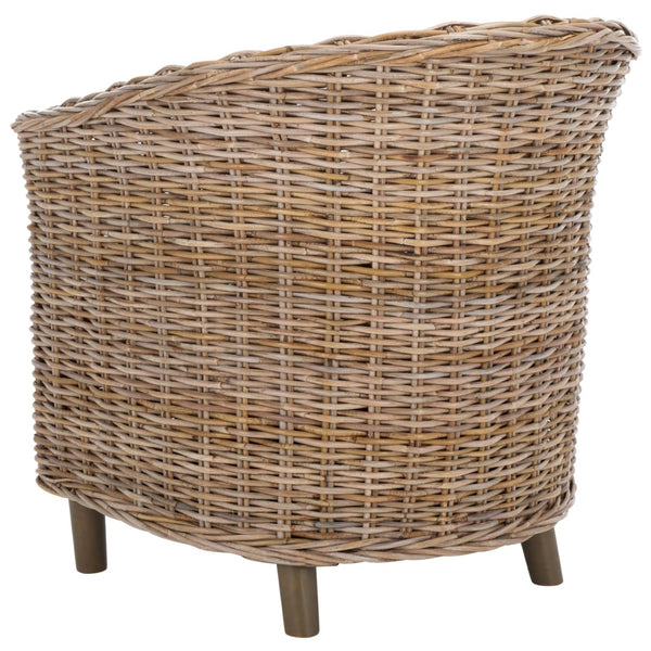 Safavieh Omni Barrel Chair - British Colonial-Inspired Rattan Accent With Soft Cotton Cushion For Cozy Elegance Natural FOX6501C