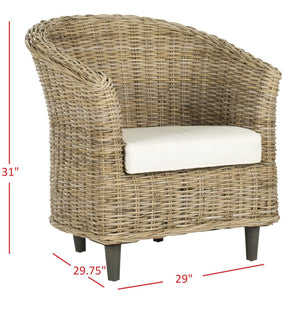 Safavieh Omni Barrel Chair - British Colonial-Inspired Rattan Accent With Soft Cotton Cushion For Cozy Elegance Natural FOX6501C