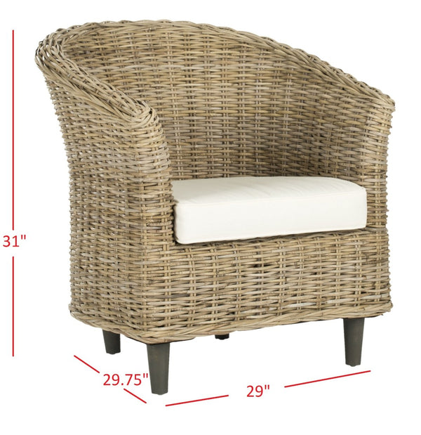 Safavieh Omni Barrel Chair - British Colonial-Inspired Rattan Accent With Soft Cotton Cushion For Cozy Elegance Natural FOX6501C