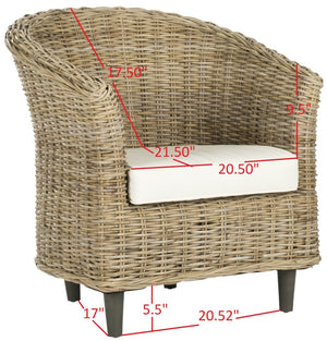 Safavieh Omni Barrel Chair - British Colonial-Inspired Rattan Accent With Soft Cotton Cushion For Cozy Elegance Natural FOX6501C