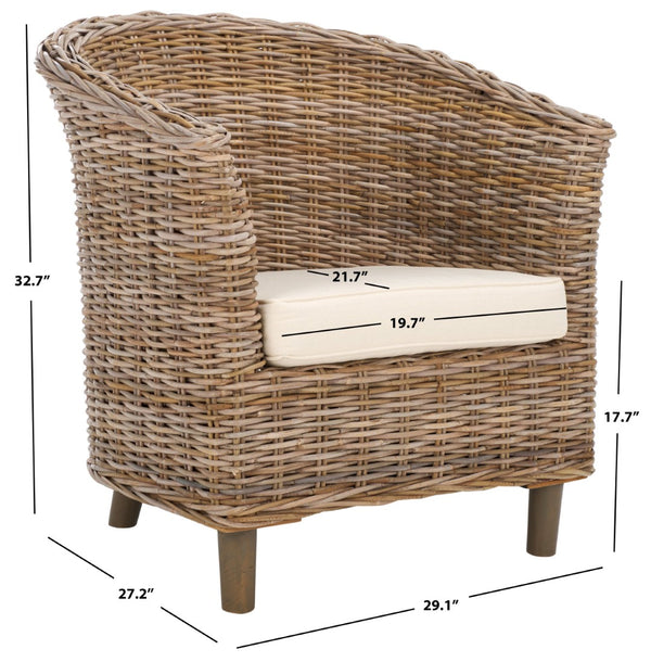 Safavieh Omni Barrel Chair - British Colonial-Inspired Rattan Accent With Soft Cotton Cushion For Cozy Elegance Natural FOX6501C