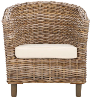 Safavieh Omni Barrel Chair - British Colonial-Inspired Rattan Accent With Soft Cotton Cushion For Cozy Elegance Natural FOX6501C