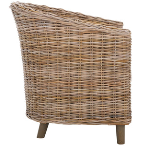 Safavieh Omni Barrel Chair - British Colonial-Inspired Rattan Accent With Soft Cotton Cushion For Cozy Elegance Natural FOX6501C