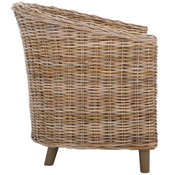 Safavieh Omni Barrel Chair - British Colonial-Inspired Rattan Accent With Soft Cotton Cushion For Cozy Elegance Natural FOX6501C