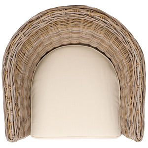 Safavieh Omni Barrel Chair - British Colonial-Inspired Rattan Accent With Soft Cotton Cushion For Cozy Elegance Natural FOX6501C