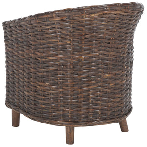 Safavieh Omni Barrel Chair - British Colonial-Inspired Rattan Accent With Soft Cotton Cushion For Cozy Elegance Brown/Black&White Cushion FOX6501D