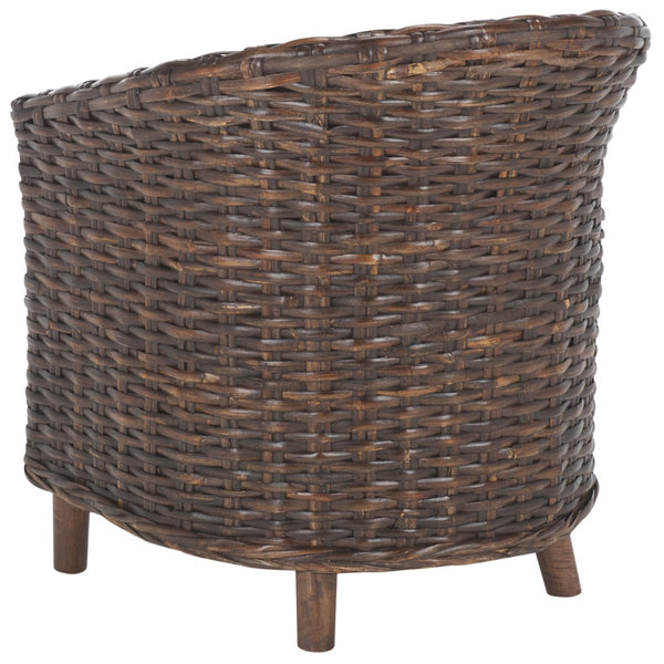 Safavieh Omni Barrel Chair - British Colonial-Inspired Rattan Accent With Soft Cotton Cushion For Cozy Elegance Brown/Black&White Cushion FOX6501D
