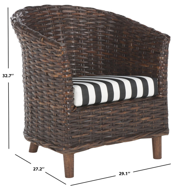Safavieh Omni Barrel Chair - British Colonial-Inspired Rattan Accent With Soft Cotton Cushion For Cozy Elegance Brown/Black&White Cushion FOX6501D