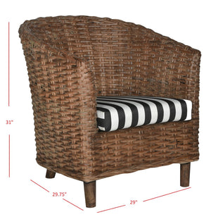 Safavieh Omni Barrel Chair - British Colonial-Inspired Rattan Accent With Soft Cotton Cushion For Cozy Elegance Brown/Black&White Cushion FOX6501D