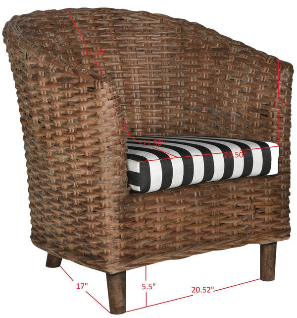 Safavieh Omni Barrel Chair - British Colonial-Inspired Rattan Accent With Soft Cotton Cushion For Cozy Elegance Brown/Black&White Cushion FOX6501D